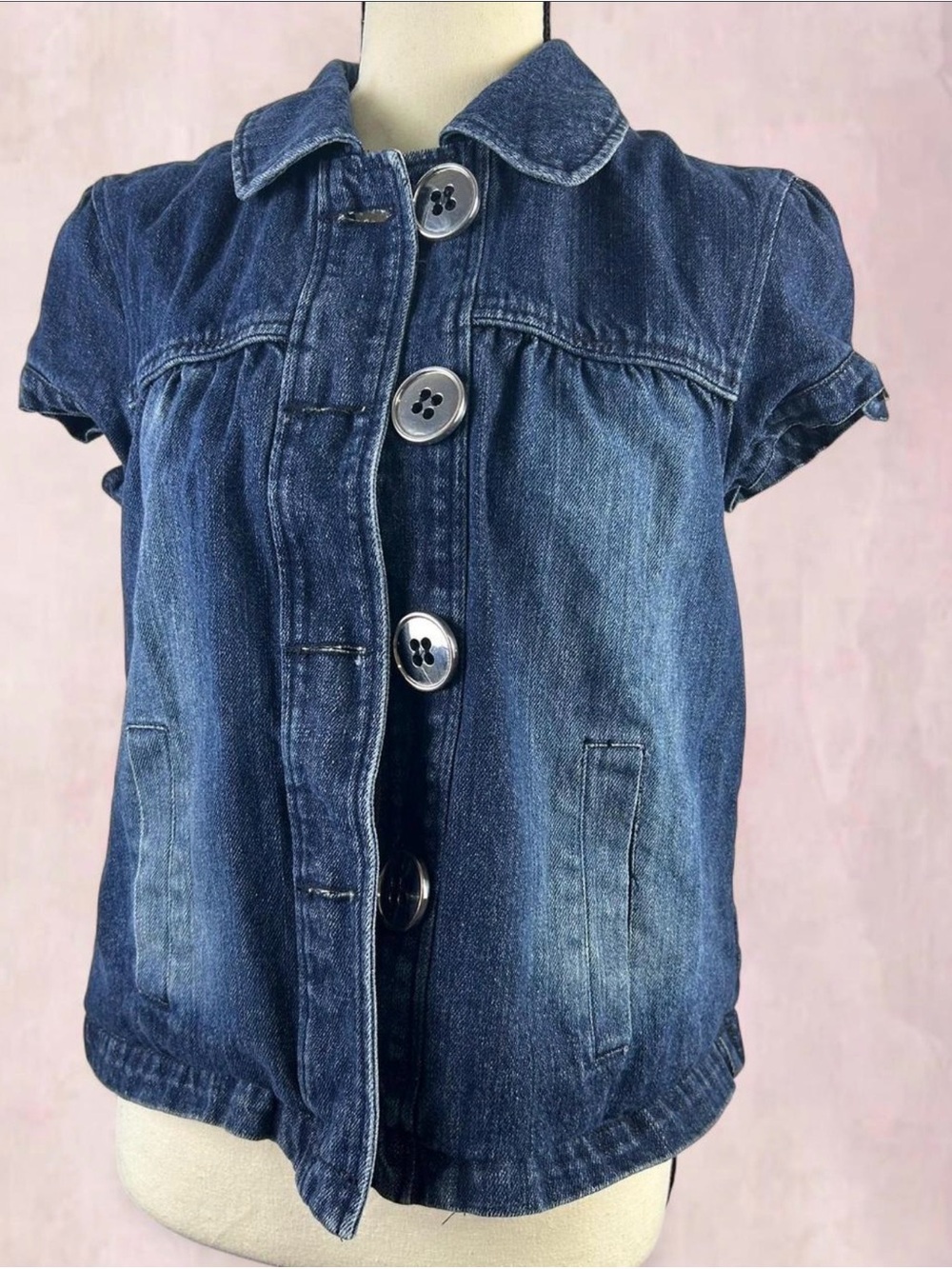 Vanity Short-Sleeve Denim Jacket in Dark Blue Wash